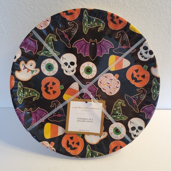 Cupcakes & Cashmere Set of 8 Melamine Halloween Plates Black 10.25 in New - Picture 4 of 15